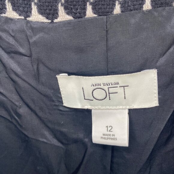 LOFT Jacket Womens 12 Black White Pattern Wool Blend Short Sleeve Cropped Button - Picture 5 of 9
